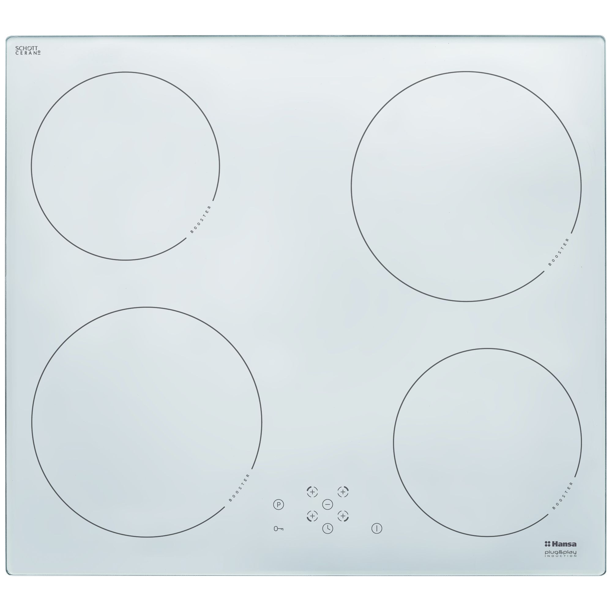 Plita incorporabila Hansa BHIW67377, Inductie, 4 Zone de gatit, Booster, Touch control, ChildLock, Sticla Alba