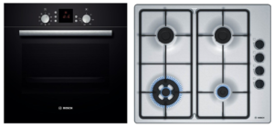 Cuptor incorporabil Bosch HBN539S5, Electric, 67 l, Convectie, Curatare catalitica, Clasa A, Sticla neagra + Plita incorporabila Bosch PBH6B5B60, Gaz, 4 Arzatoare, 60 cm, Inox