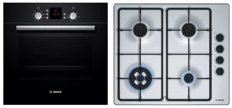 Cuptor incorporabil Bosch HBN539S5, Electric, 67 l, Convectie, Curatare catalitica, Clasa A, Sticla neagra + Plita incorporabila Bosch PBH6B5B60, Gaz, 4 Arzatoare, 60 cm, Inox